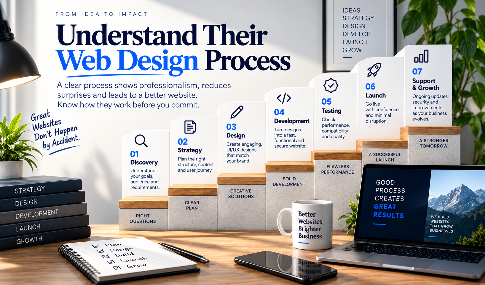 Understand Their Web Design Process 7-Step Staircase Infographic